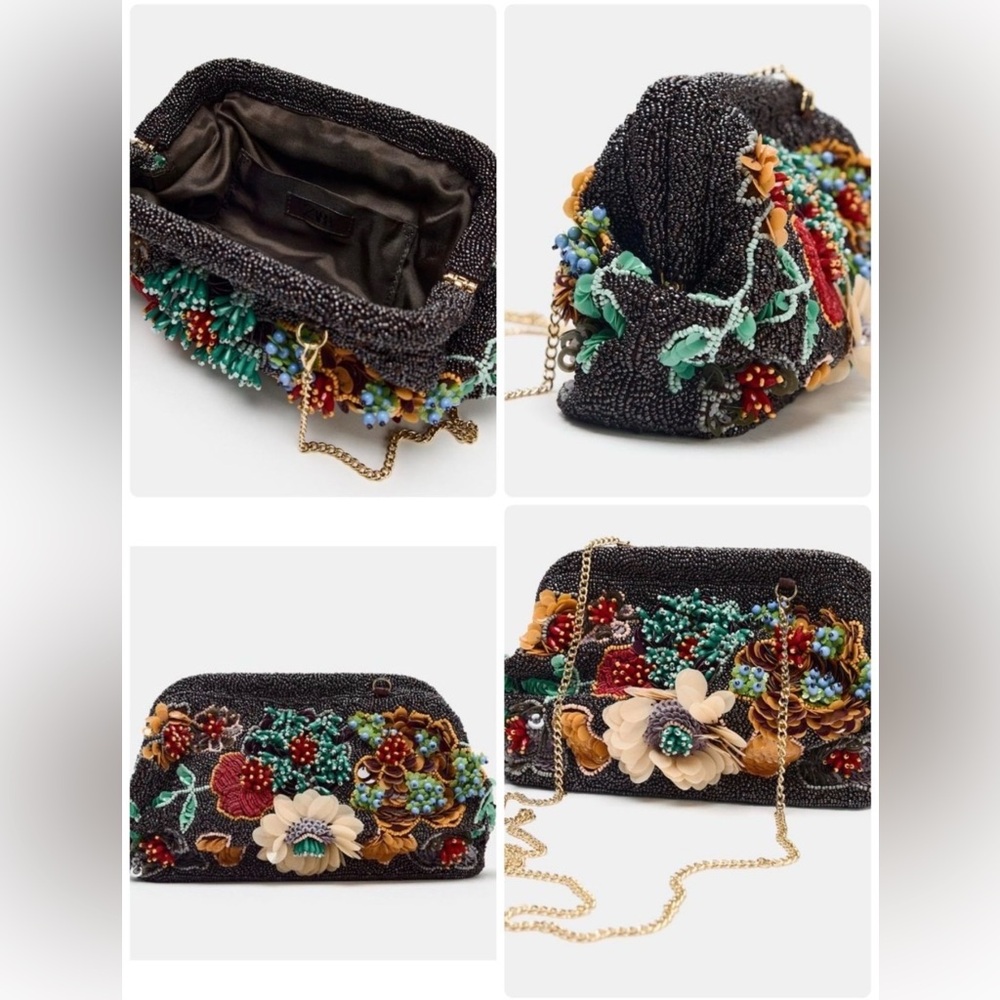 Zara adorable Beaded Chain Shoulder Bag Purse in Multicolor flower detail NEW - Picture 14 of 17